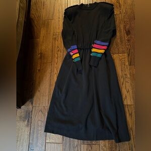 VTG CIAO LTD Black Dress with Multicolor Striped Sleeves Size 12